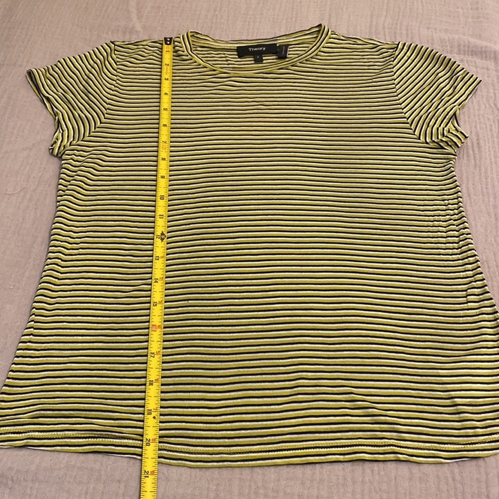 Theory Green and Black Striped Short Sleeve Top. Size P - Picture 5 of 6